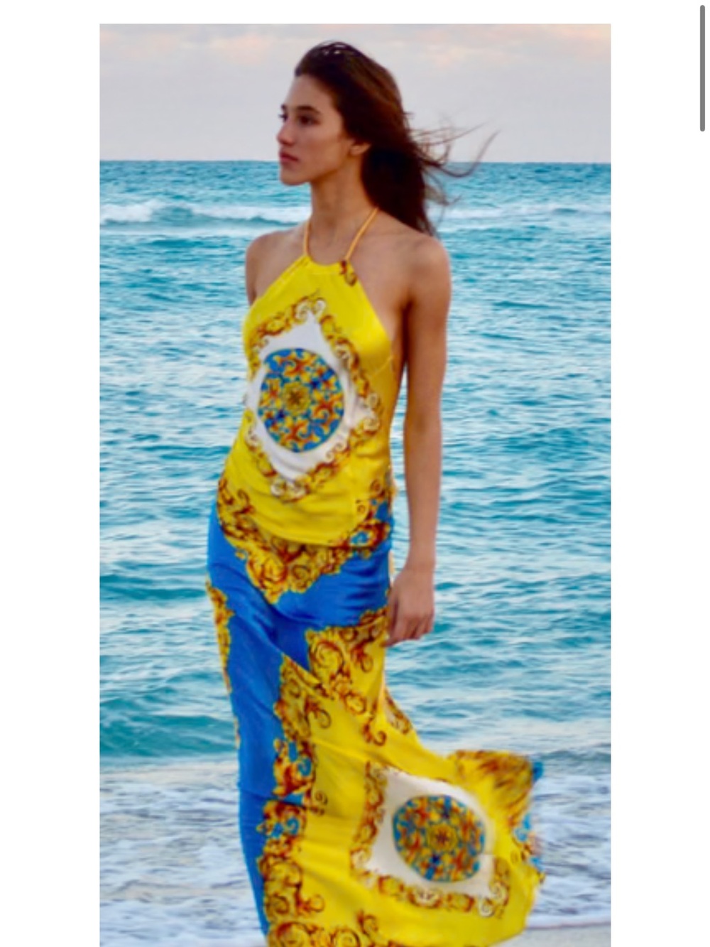 Women's Yellow & Blue Halter Beach Dress